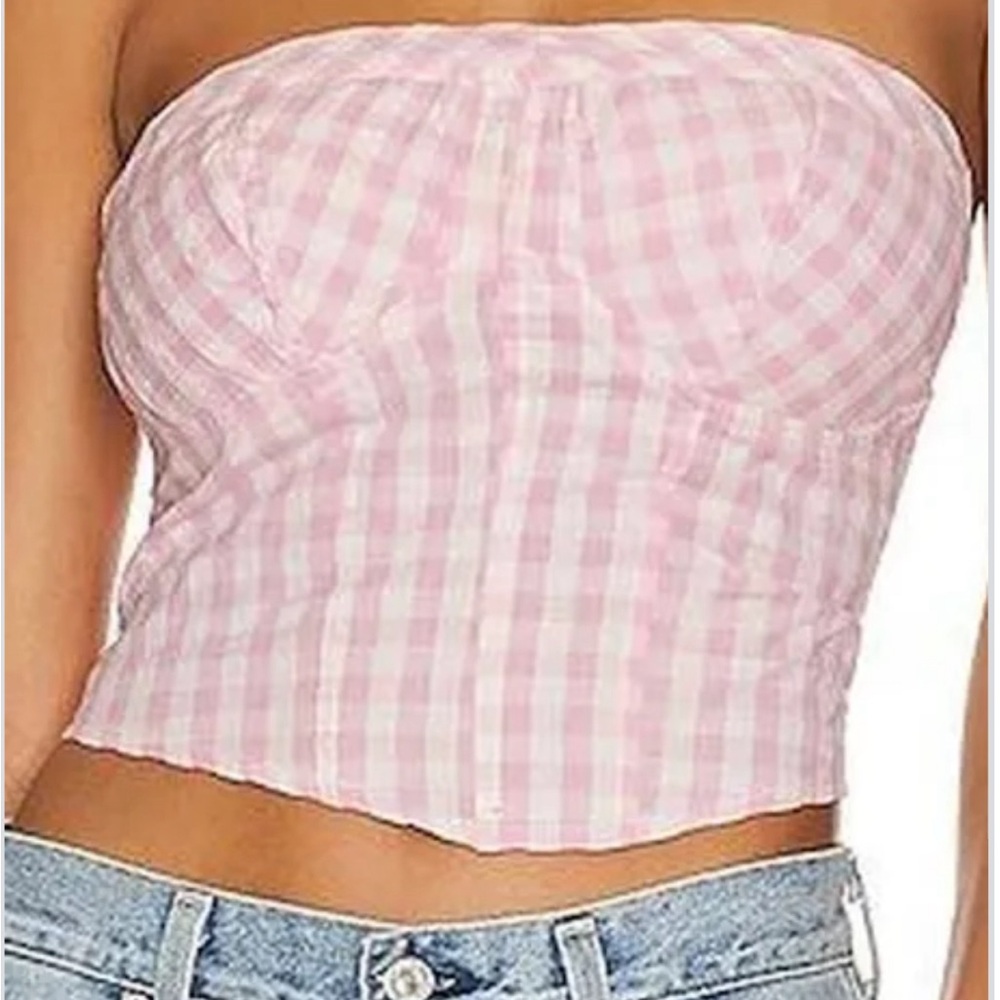 Free People pink Gingham crop bandeau/corset top